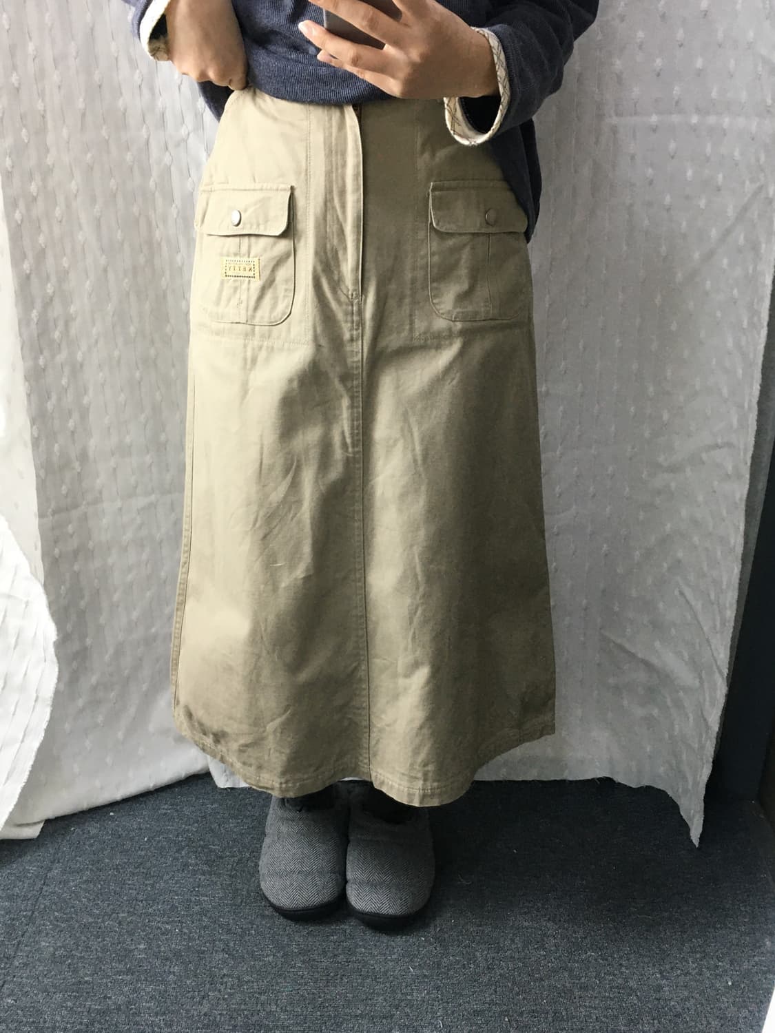 베이지 코튼 롱 스커트 상품이미지4