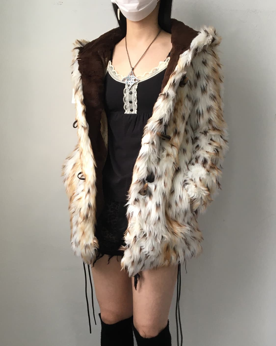 Animal pattern fake fur duffle button co 상품이미지7