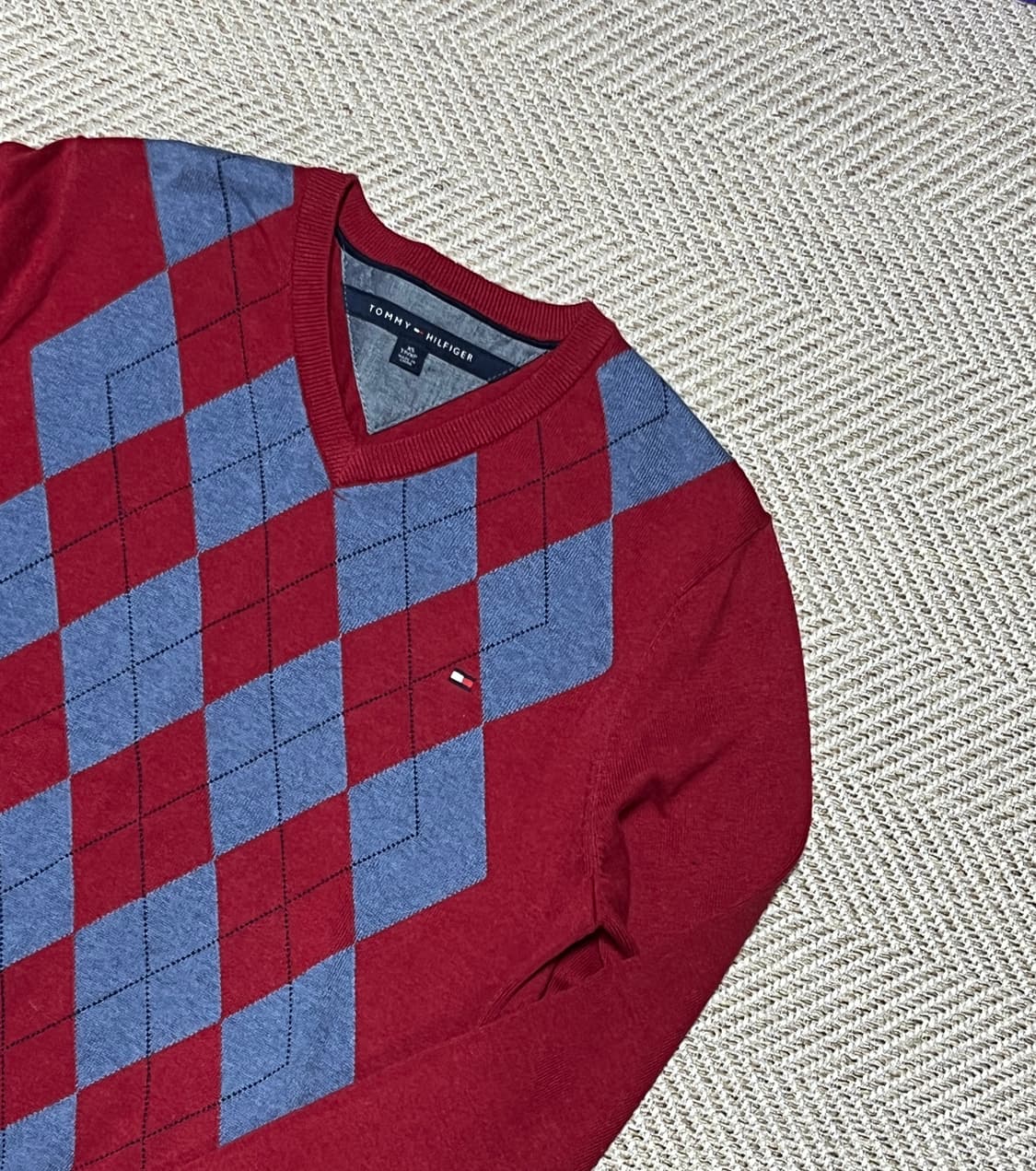 타미힐피거 브이넥 아가일 니트 스웨터 XS 상품이미지7