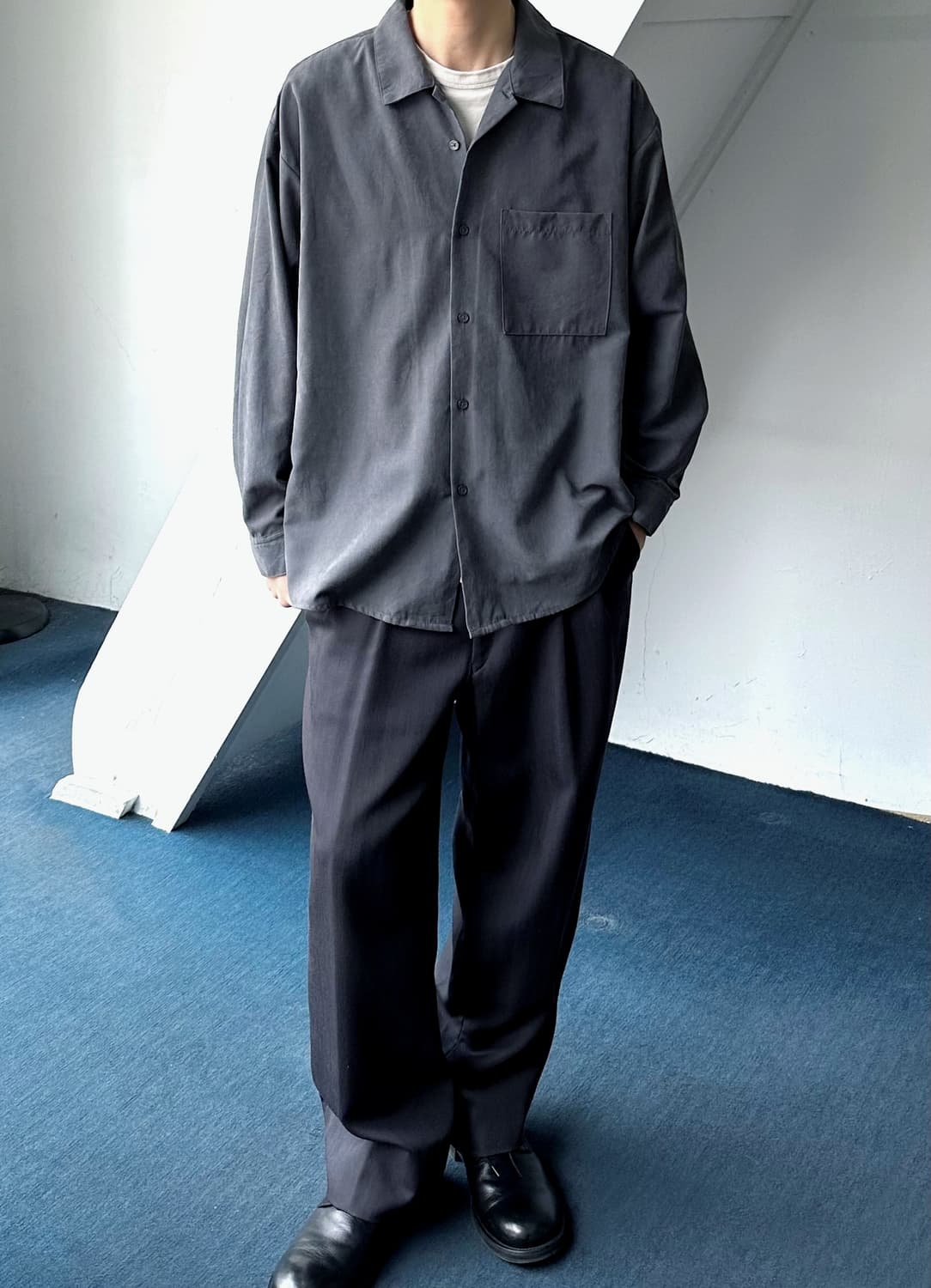  Soft fabric wide silhouette open collar 상품이미지8