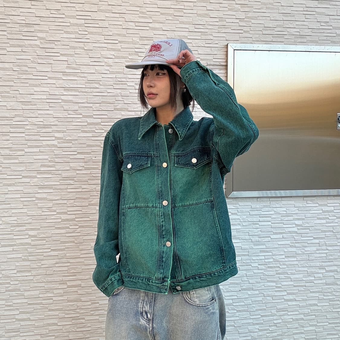 90s 올드스쿨 그린 데님 트러커자켓 상품이미지2