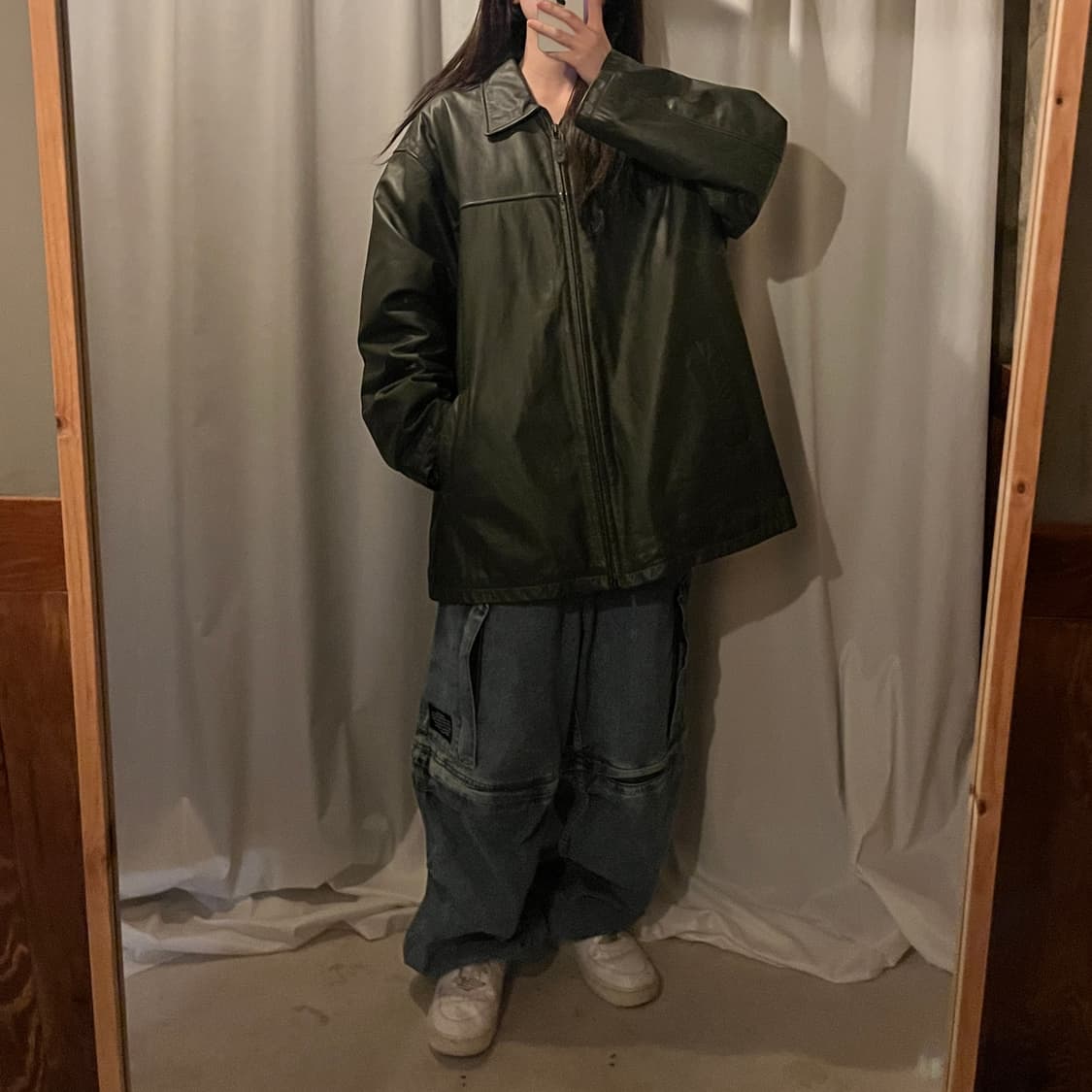 빈티지 가죽 자켓 카키그레이 상품이미지4