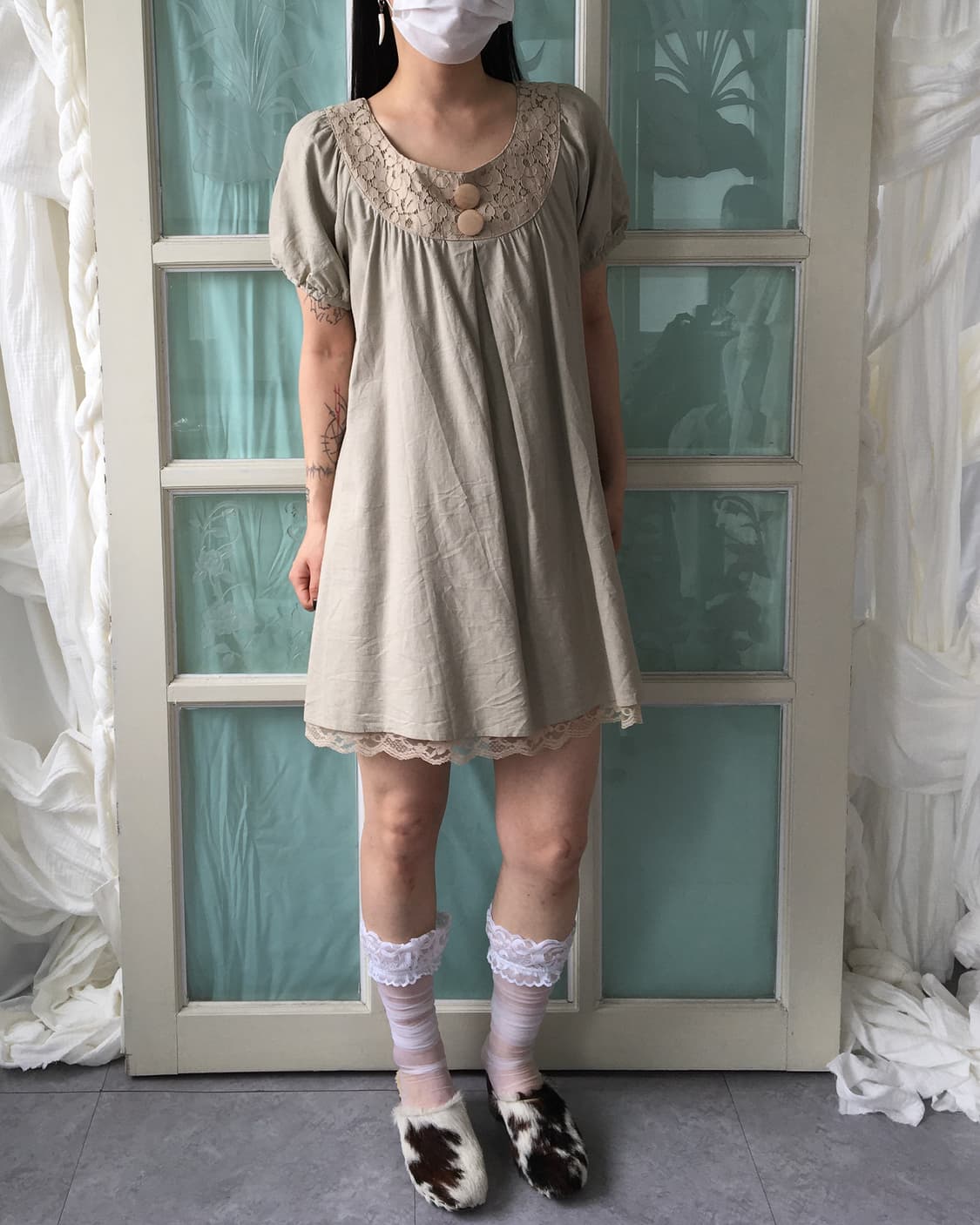 Lace point puff onepiece 상품이미지6