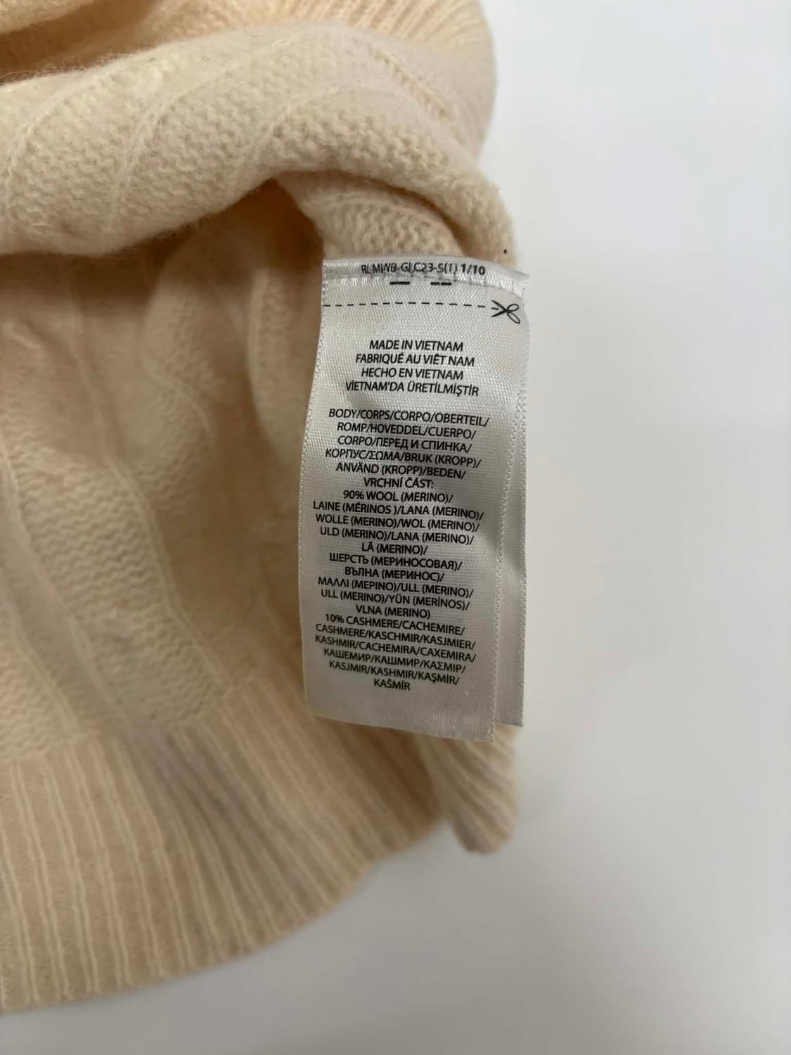 폴로 랄프로렌 신형 라벨 울 캐시미어 아이보리 케이블 걸즈 브이넥 니트( 상품이미지5