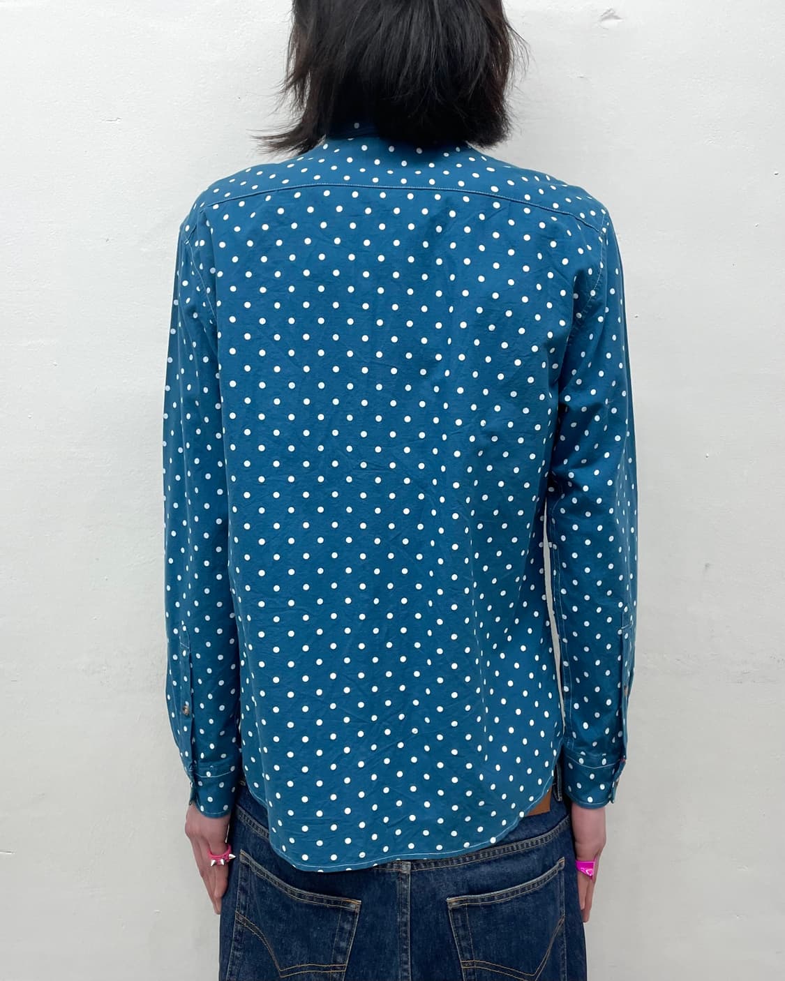 white dotted blue shirt  상품이미지2