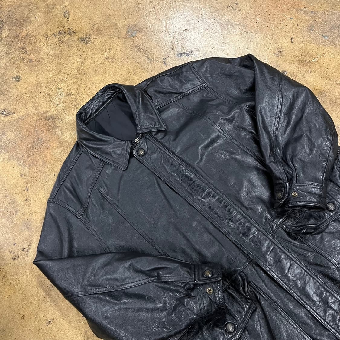 [정품/100] 피에르 가르뎅 블랙 레더 카코트 가죽 자켓 b10  상품이미지1