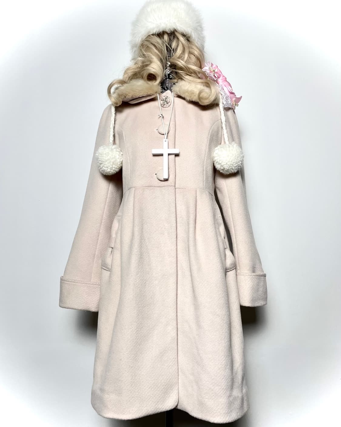 JPN 퍼 카라 크림 아이보리 핑크 화이트 코트 상품이미지1