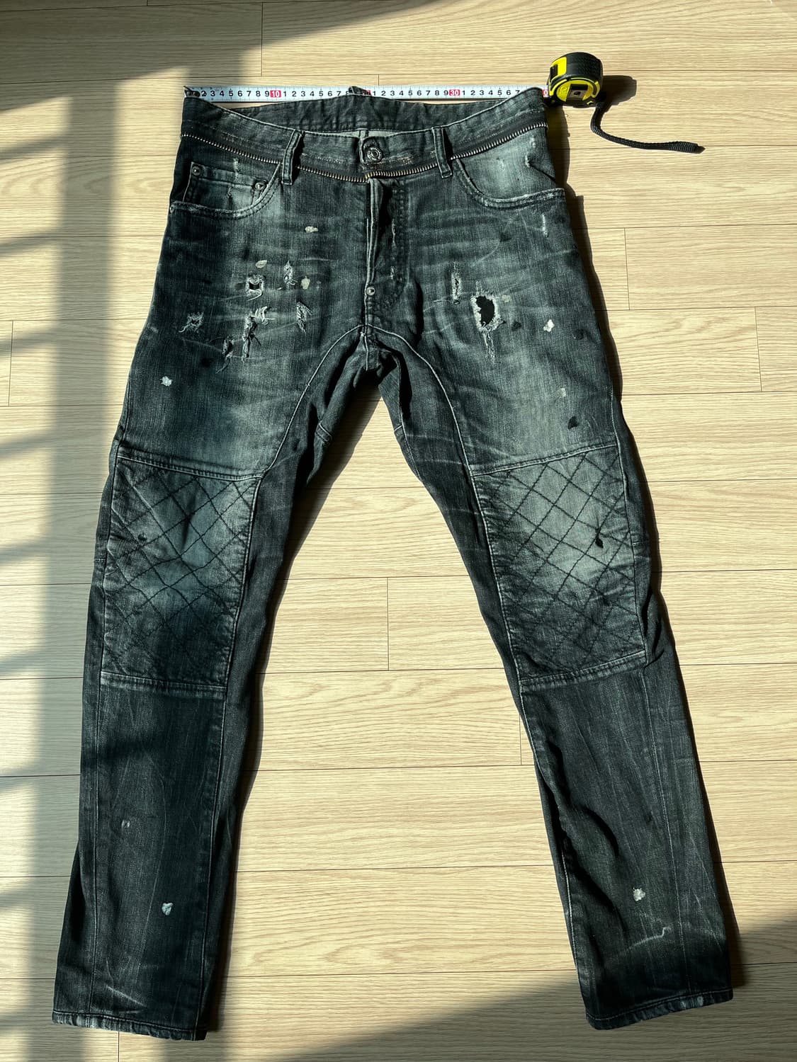 디스퀘어드2 블랙 퀼팅 바이커 청바지 46 상품이미지7