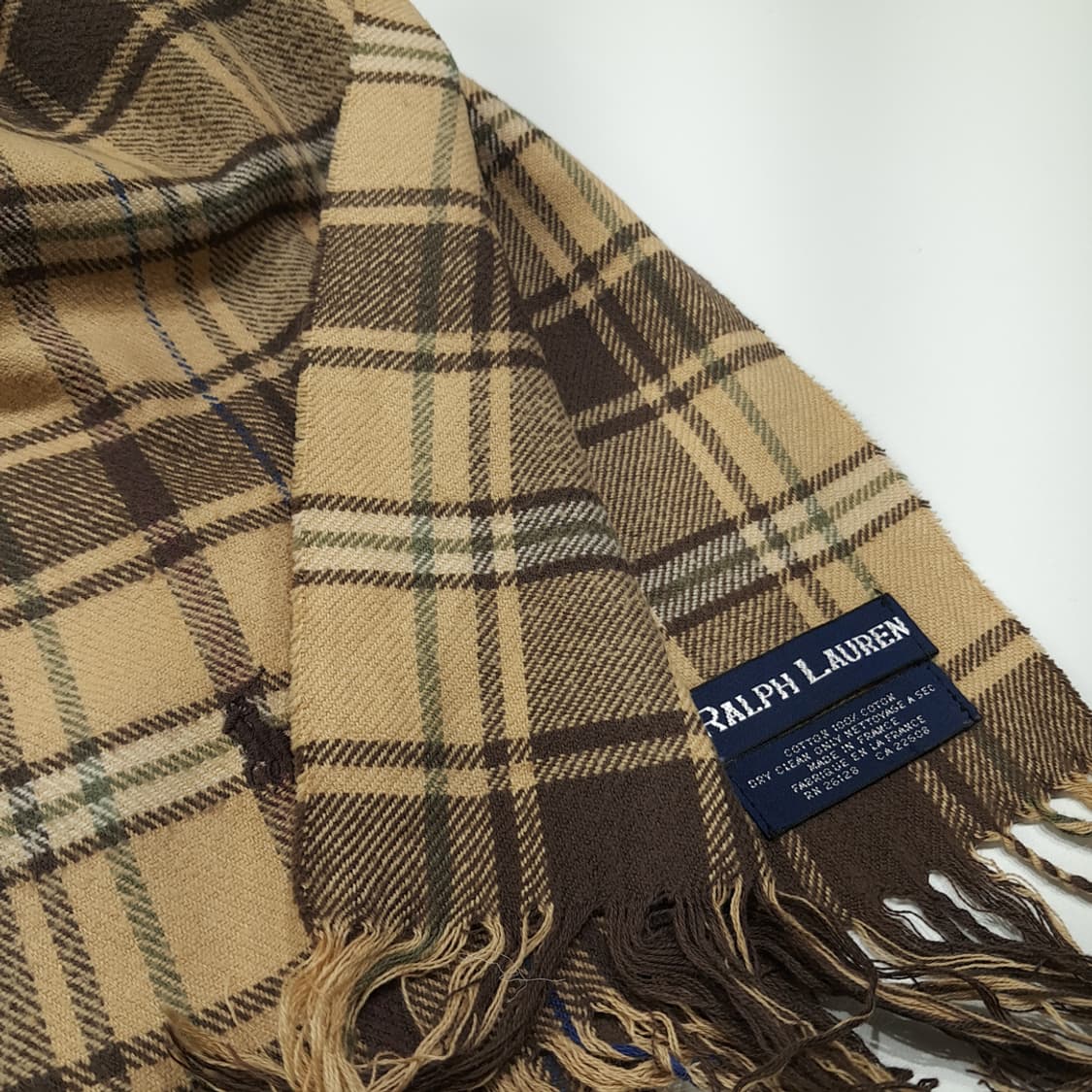 MX622 폴로 80s 프랑스판 코튼 타탄체크 브라운 머플러 목도리 상품이미지4
