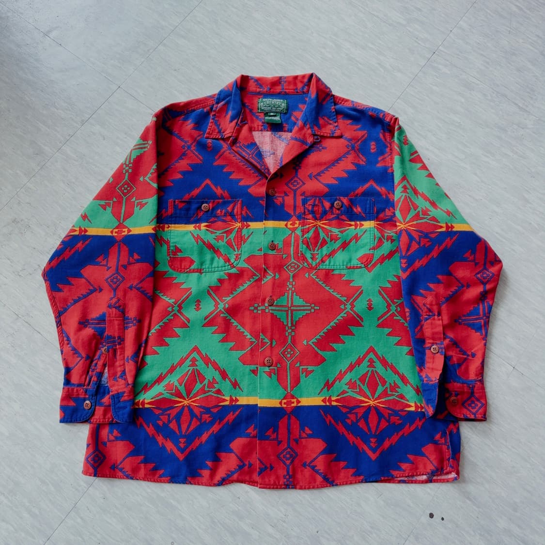 90s 폴로 컨트리 빈티지 네이티브 나바호 패턴 오픈 카라 셔츠 상품이미지1