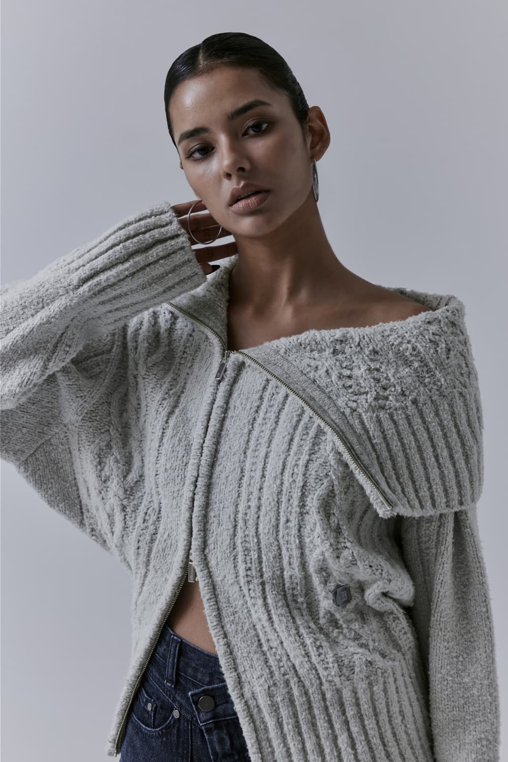 트리밍버드 투웨이 오프숄더 니트 집업 상품이미지4