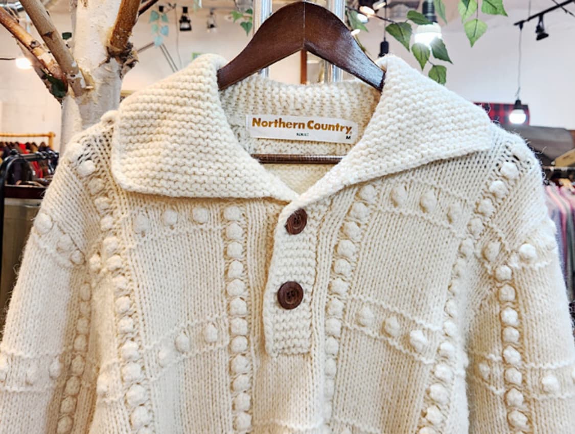 Northern country 아이보리 울 폼폼 투 버튼 빈티지 스웨터 상품이미지2