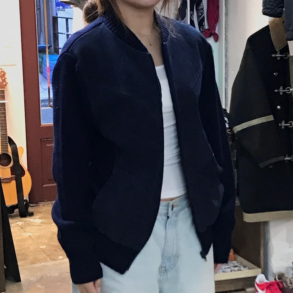 UK VTG 네이비 스웨이드 아크릴 집업 자켓 남성 102 여성 루즈핏  상품이미지8