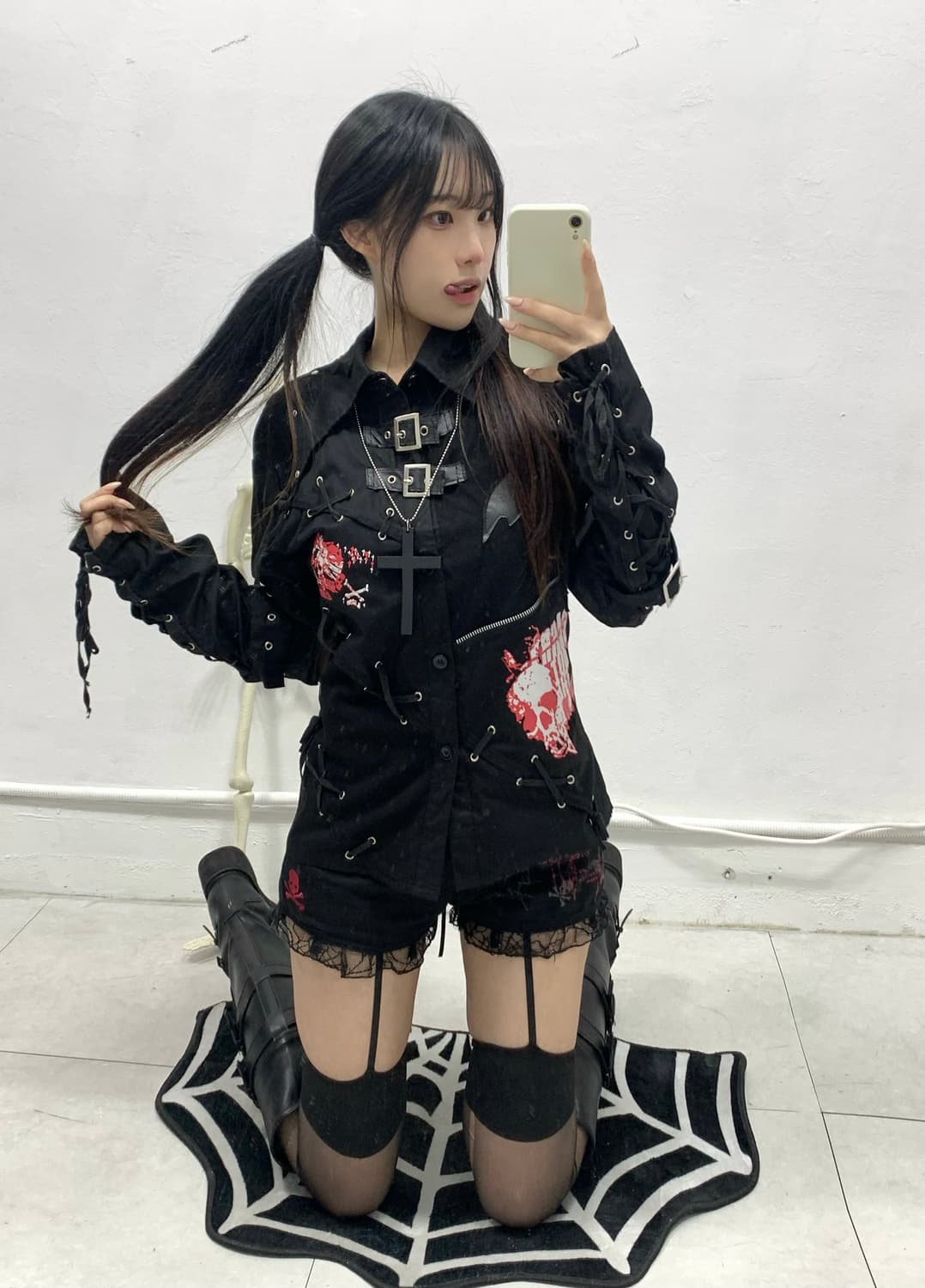 [MAD PUNKS] 매드펑크 스컬 크로스 레이스 숏츠 상품이미지2