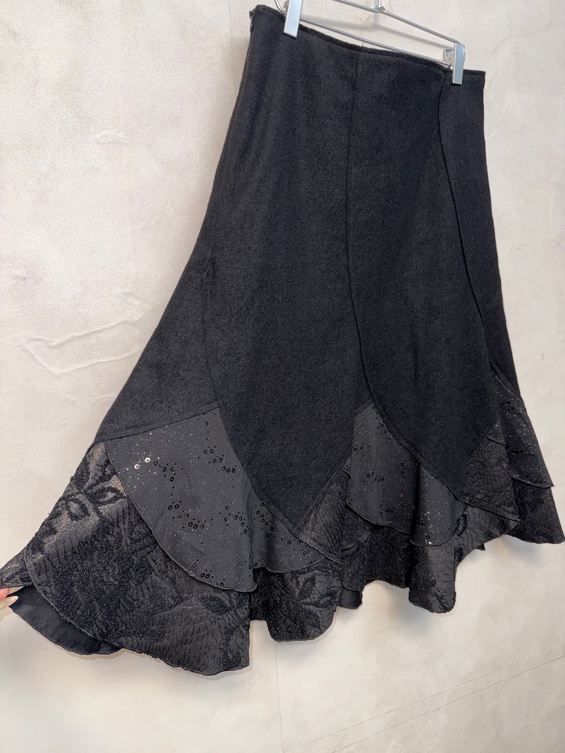 Black oriental floral lace layered skirt 상품이미지2