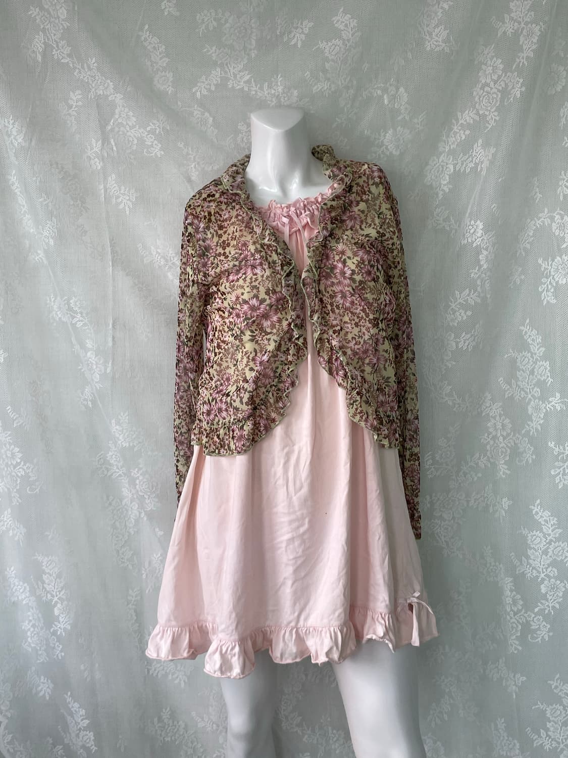 빈티지 플라워 패턴 프릴 볼레로 가디건 1091 모리걸 y2k 스트릿 갸 상품이미지2