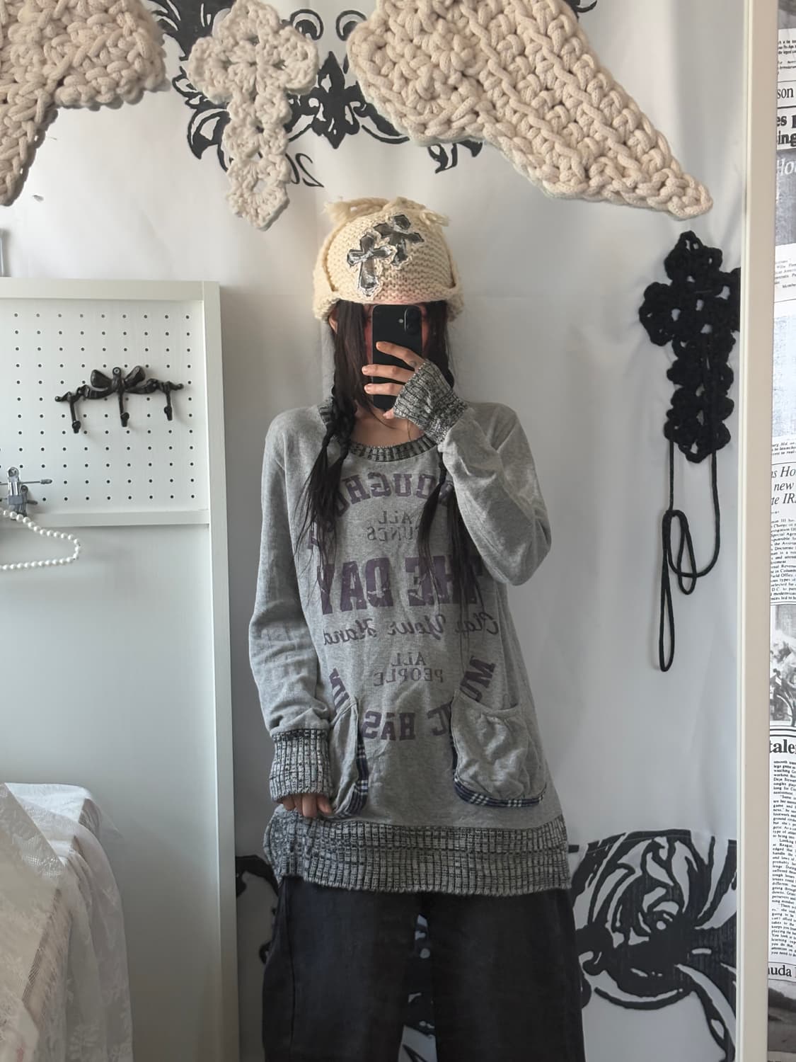• Ivory Crochet Cross Patch Two-Way Hat 상품이미지8