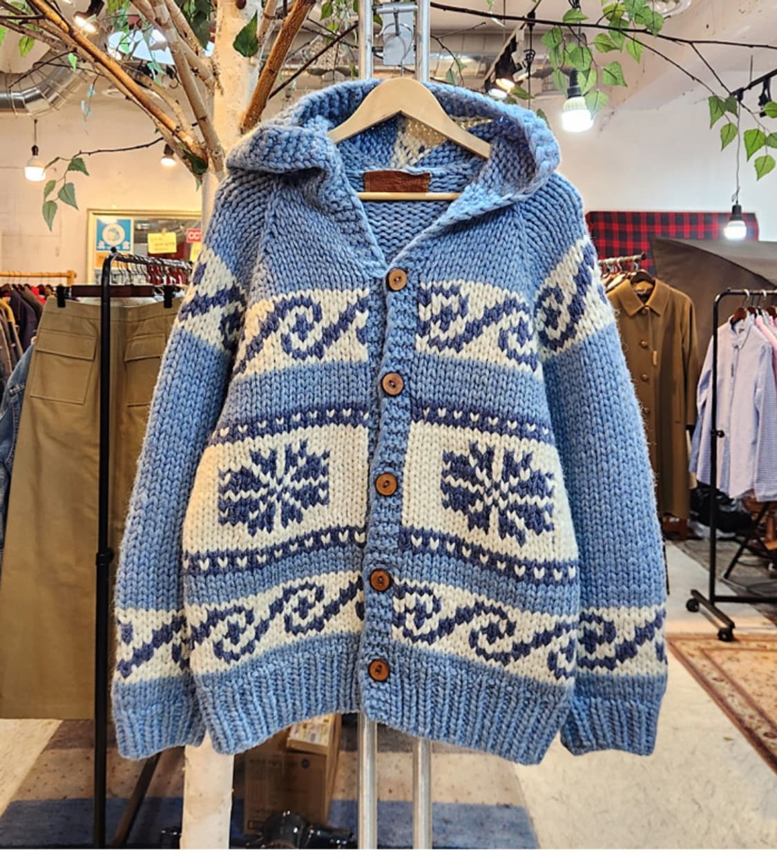 캐나다 핸드메이드 양모 인디언 코위찬 후드 스웨터 cowichan 상품이미지1