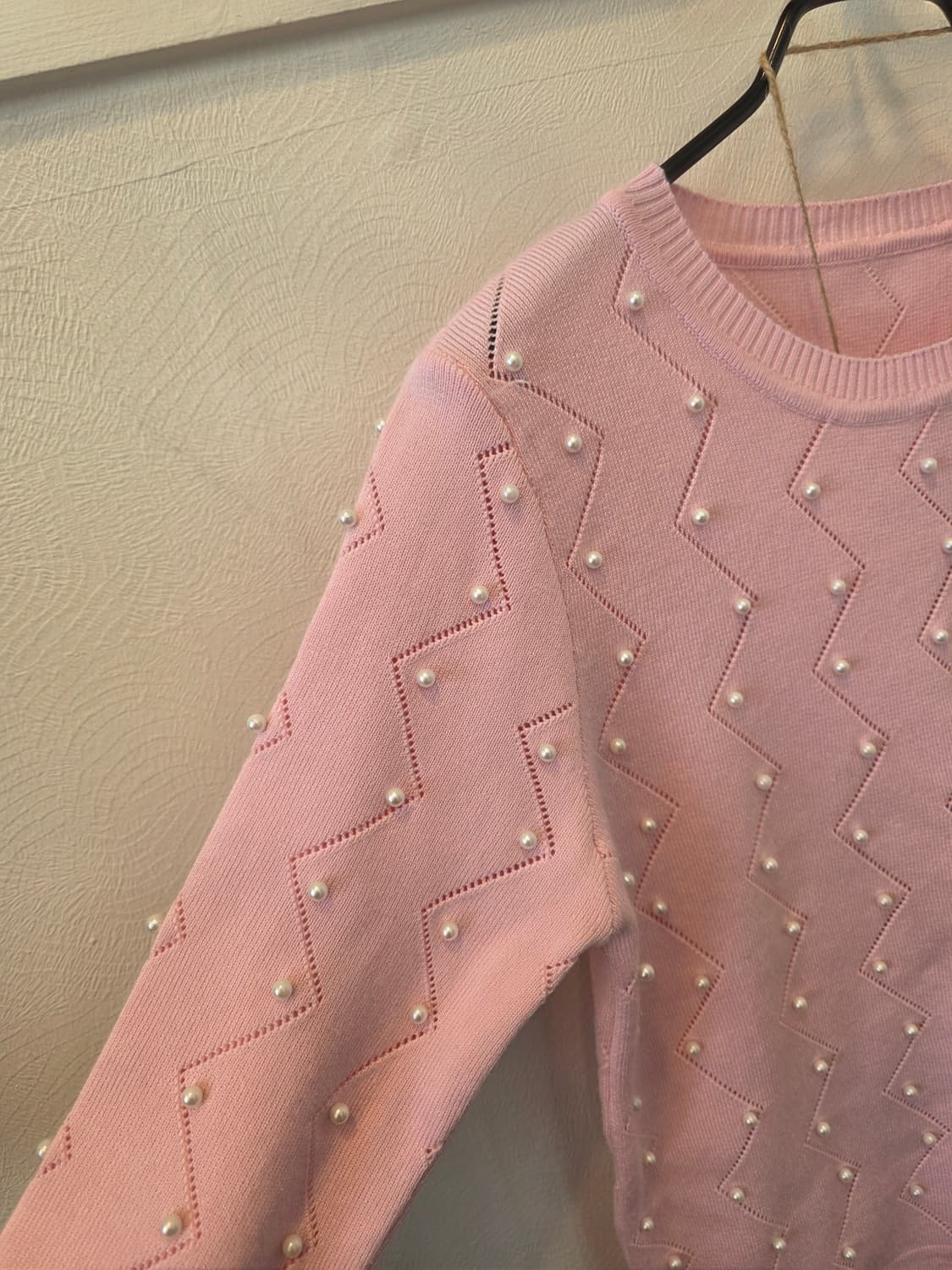 러블리핑크 진주 장식 니트 셋업 상품이미지3