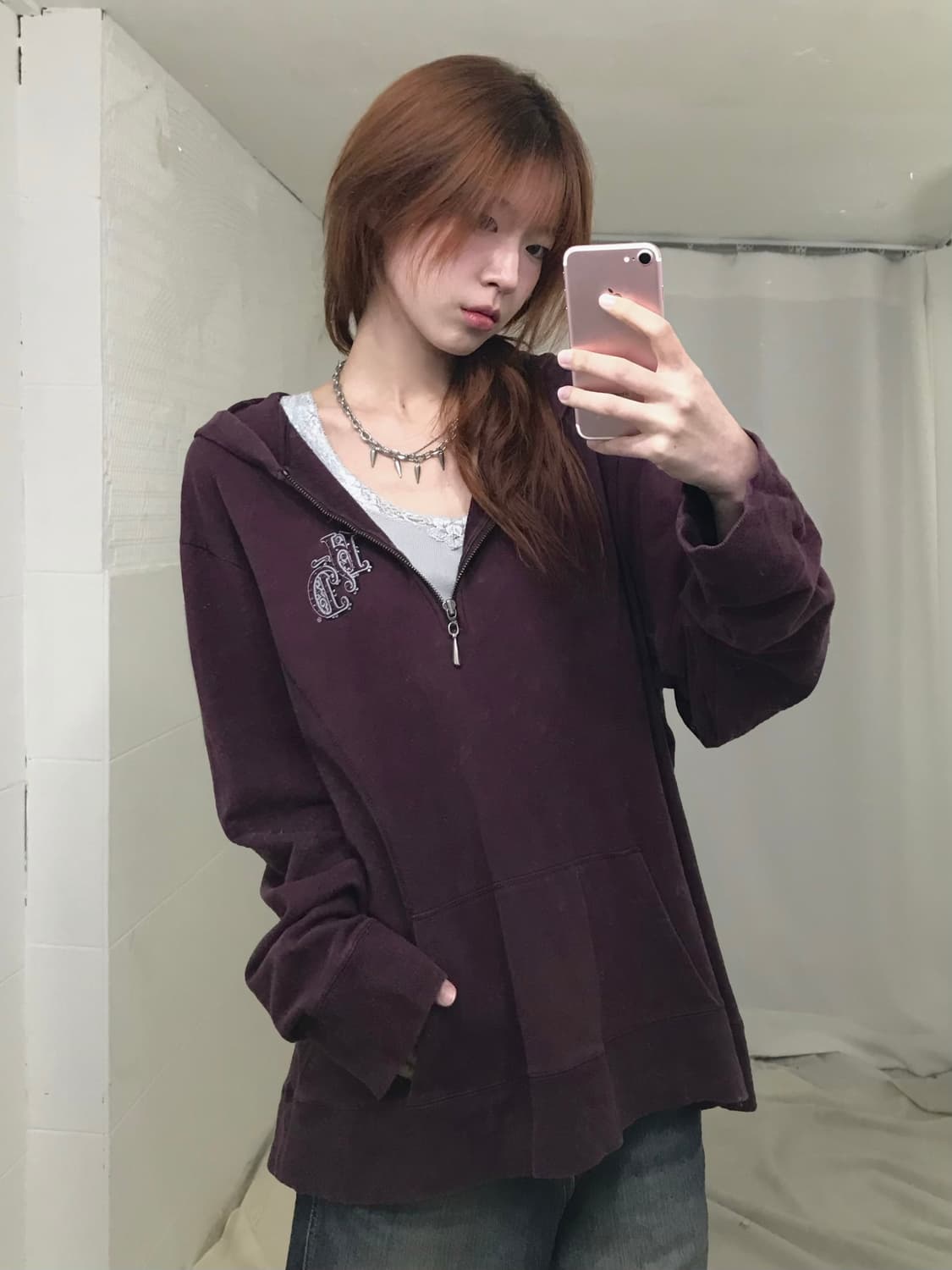 (상의 세트) 할리데이비슨 버건디 반집업 후드 + 그레이 나시 상품이미지1