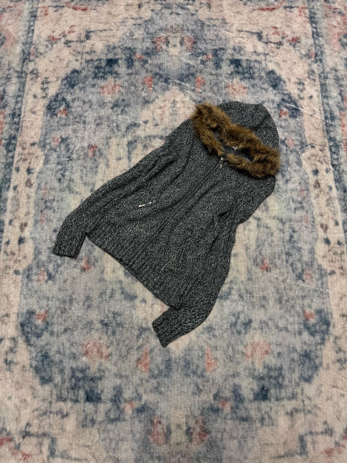 Colza trimming fur knit hoodie  상품이미지1