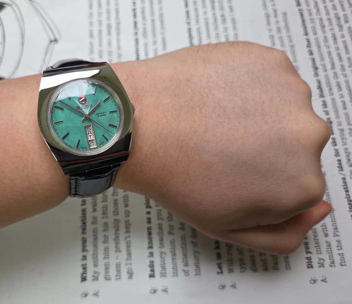 빈티지 라도 골드사브레 컷유리(각유리) 애플민트 데이데이트 오토매틱  상품이미지8