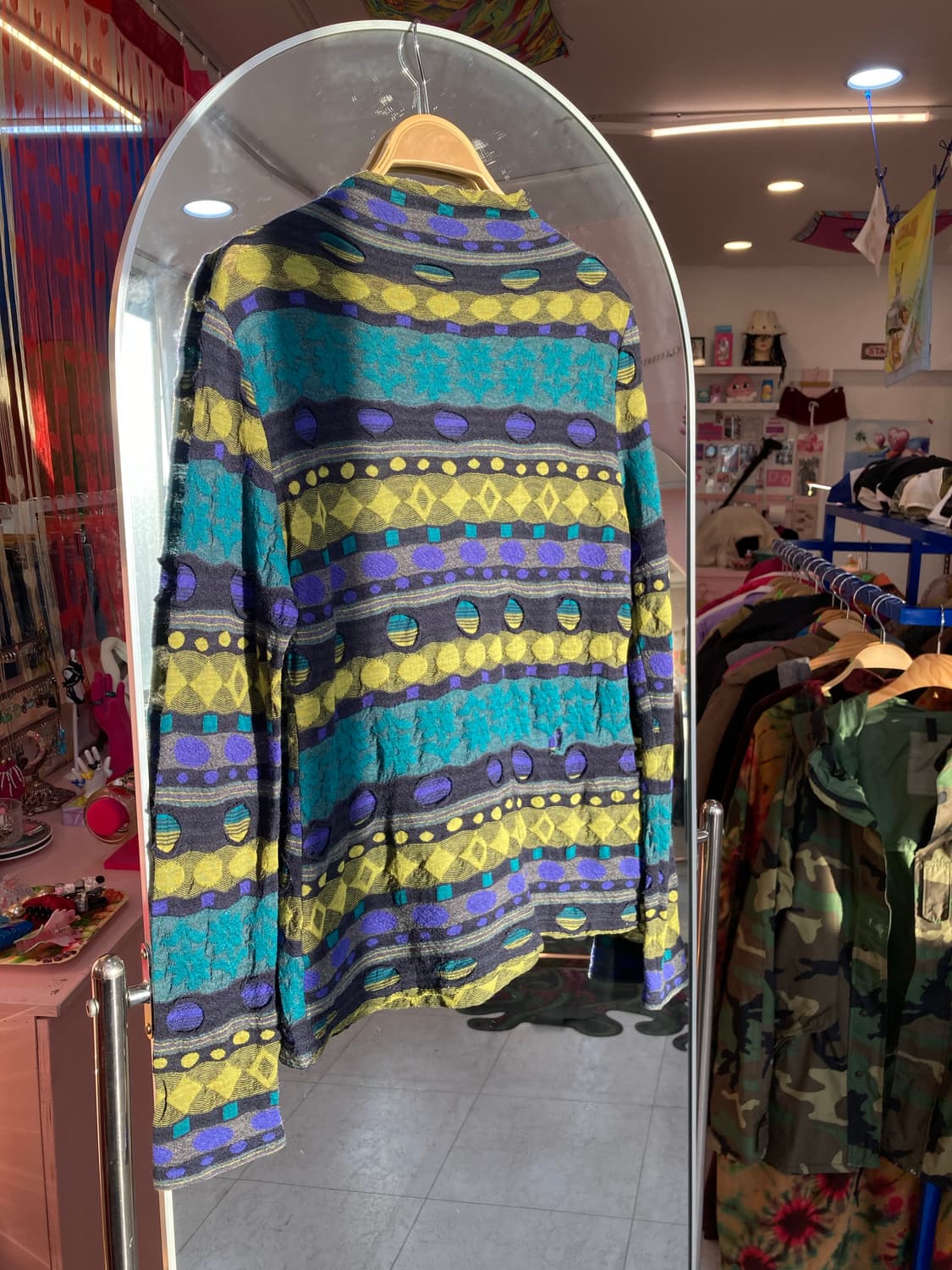 빈티지 블루그린 그런지 패턴 반 폴라 탑 상품이미지5