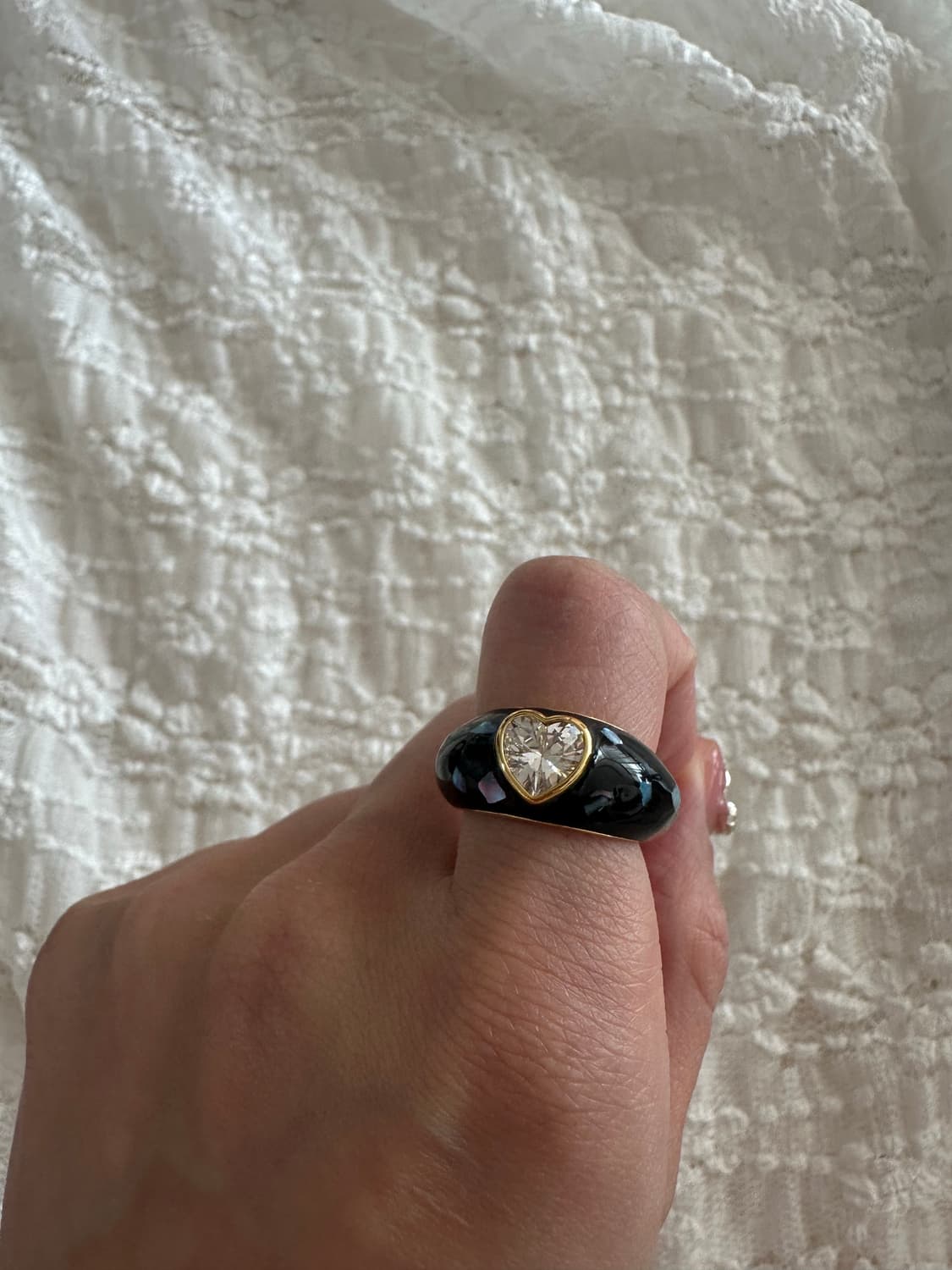 엔틱 빈티지 자개 하트큐빅 반지 상품이미지1