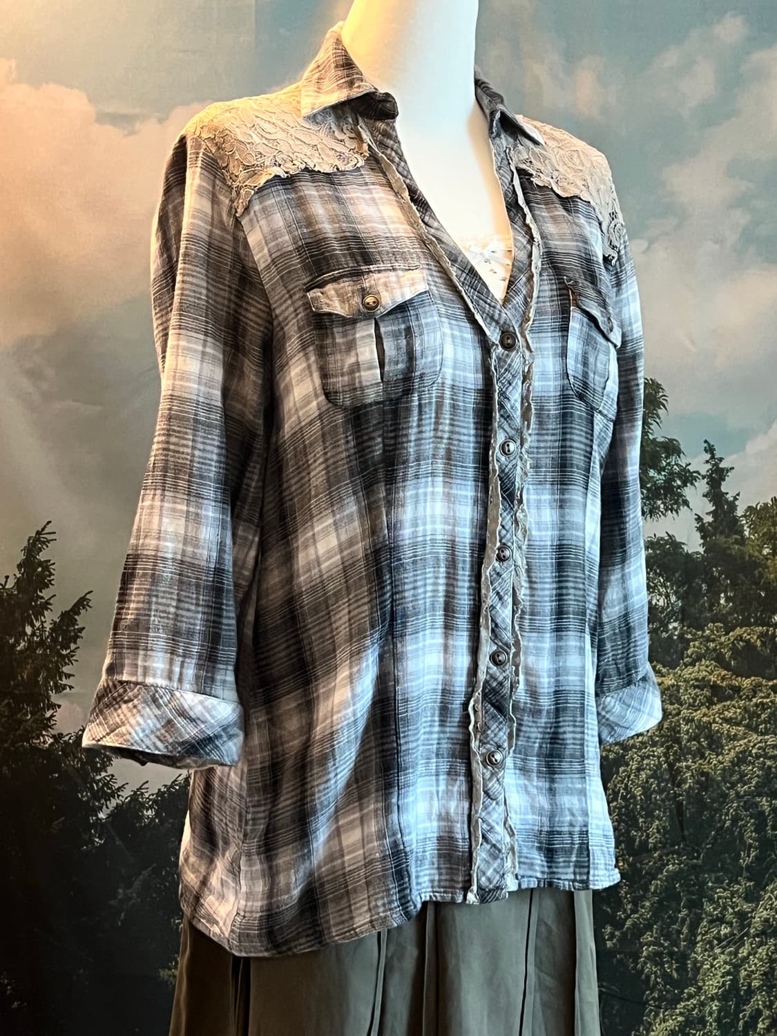 lace yoke checkered shirt 상품이미지2