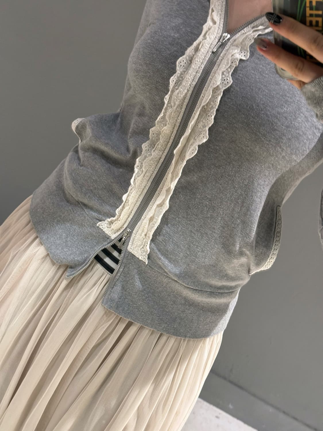 crochet line hand warmer hood zip-up 상품이미지4