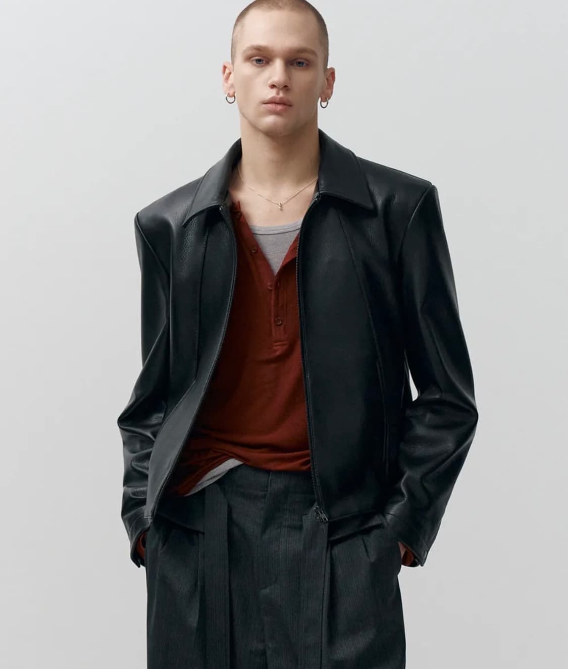 48) 노이어 고트 슈렁큰 레더 자켓 블랙 상품이미지1