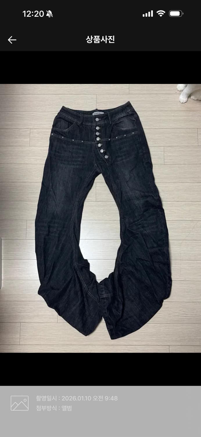 더블펀치 플라워버튼 다크 그레이 데님 팬츠 상품이미지2