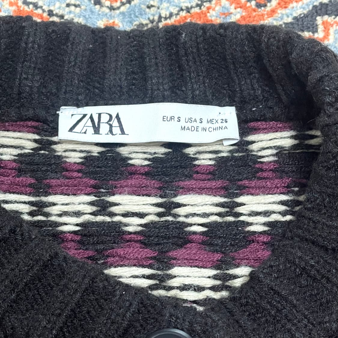 자라 멀티컬러 패턴 크롭 니트 가디건 여성S 상품이미지3