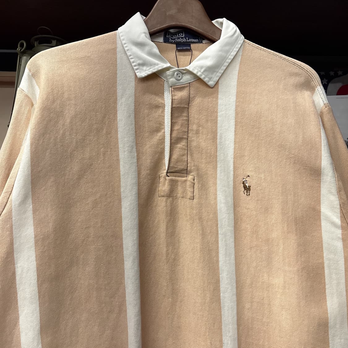 90s 폴로 랄프로렌 살몬 스트라이프 브라운포니 럭비셔츠 N912 상품이미지3