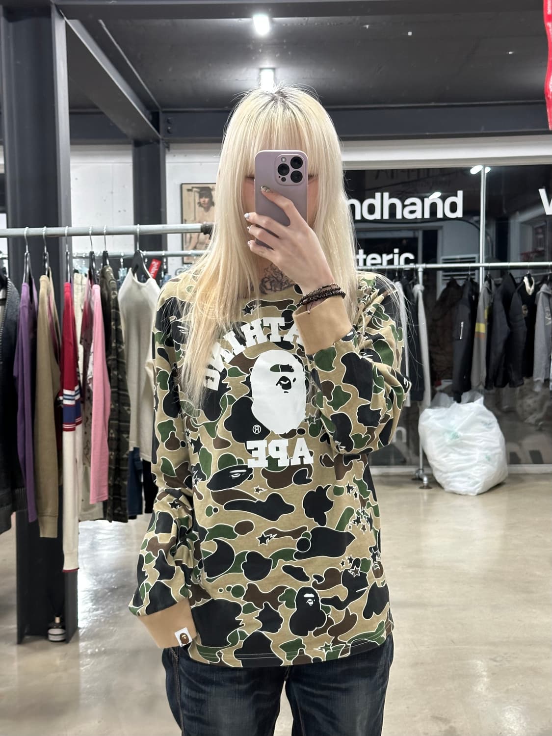 베이프 스타 카모 컬리지 롱슬리브 긴팔 티셔츠 상품이미지1