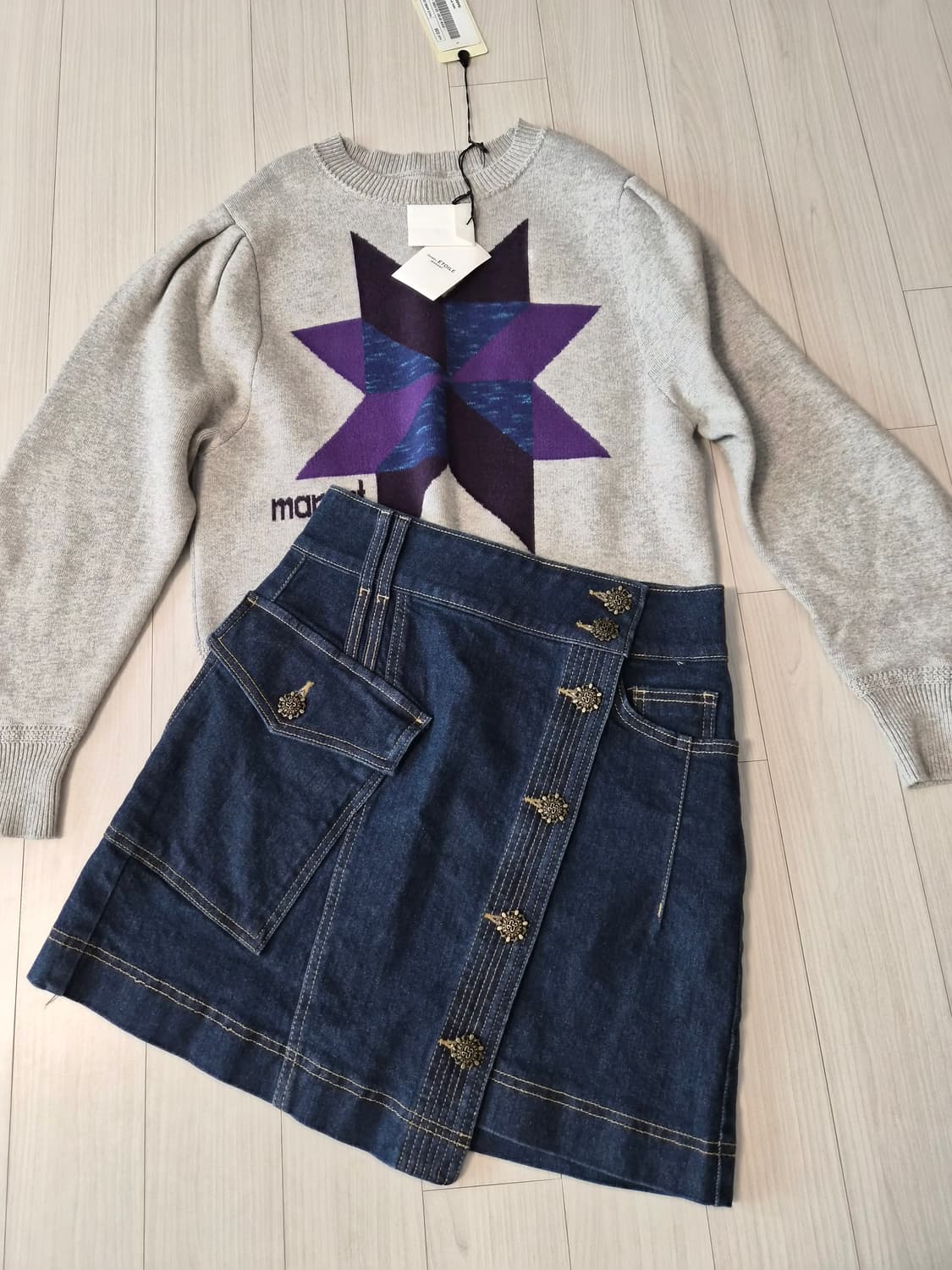 [EGOIST] 유니크 엔틱 버튼 생지 데님 미니스커트 상품이미지1