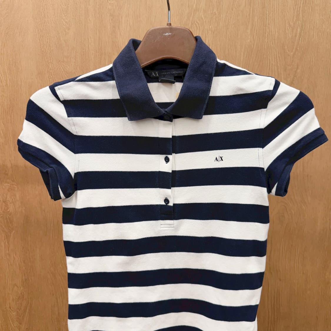 아르마니 익스체인지 반팔 티셔츠 스트라이프 패턴 카라넥 디테일 네이비 상품이미지4