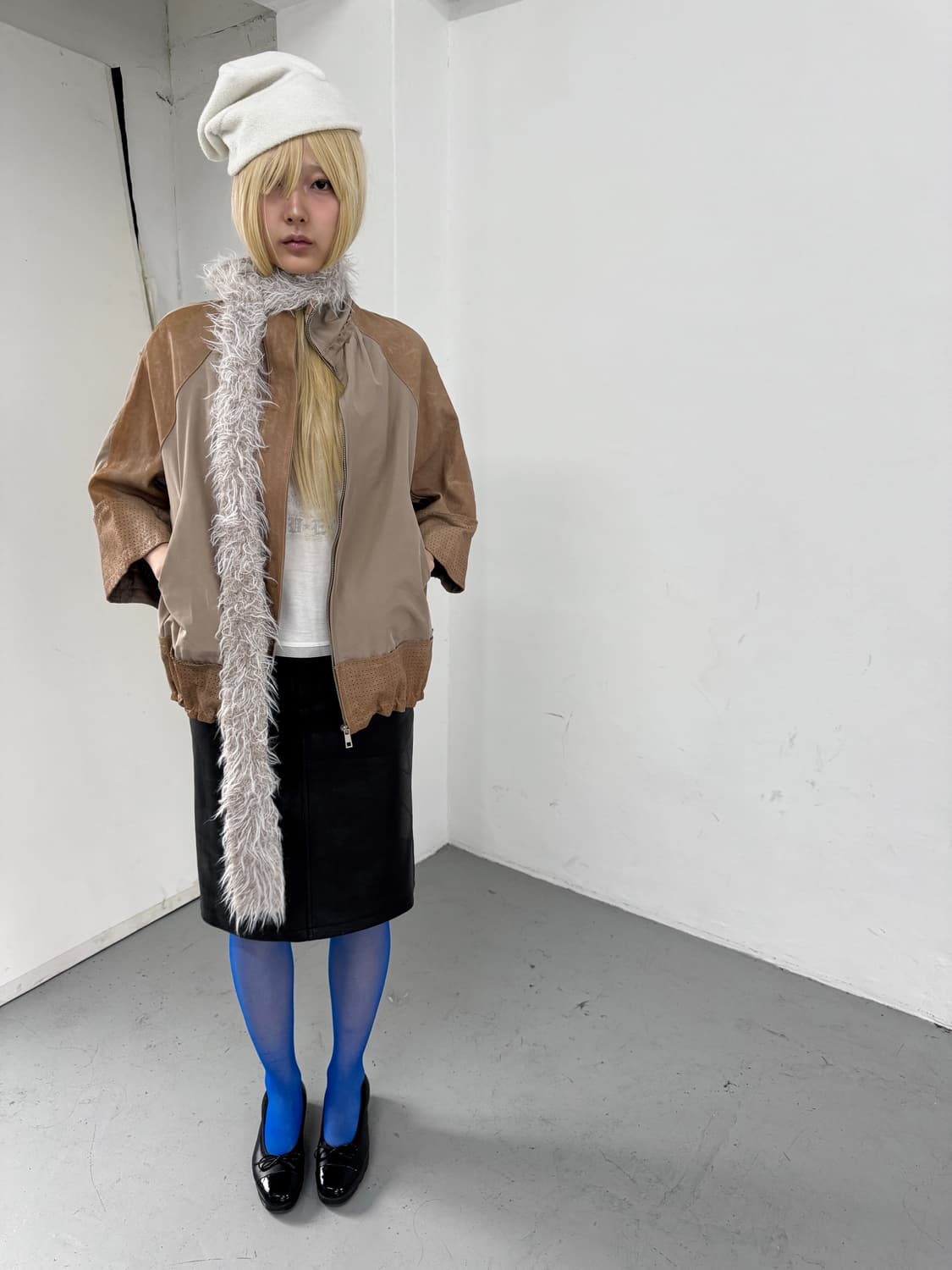 minimal leather block high-neck jacket 상품이미지4