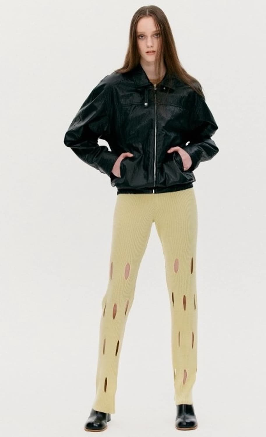 오픈와이와이 더오픈프로덕트 컷아웃 니트 팬츠 페일그린 상품이미지3