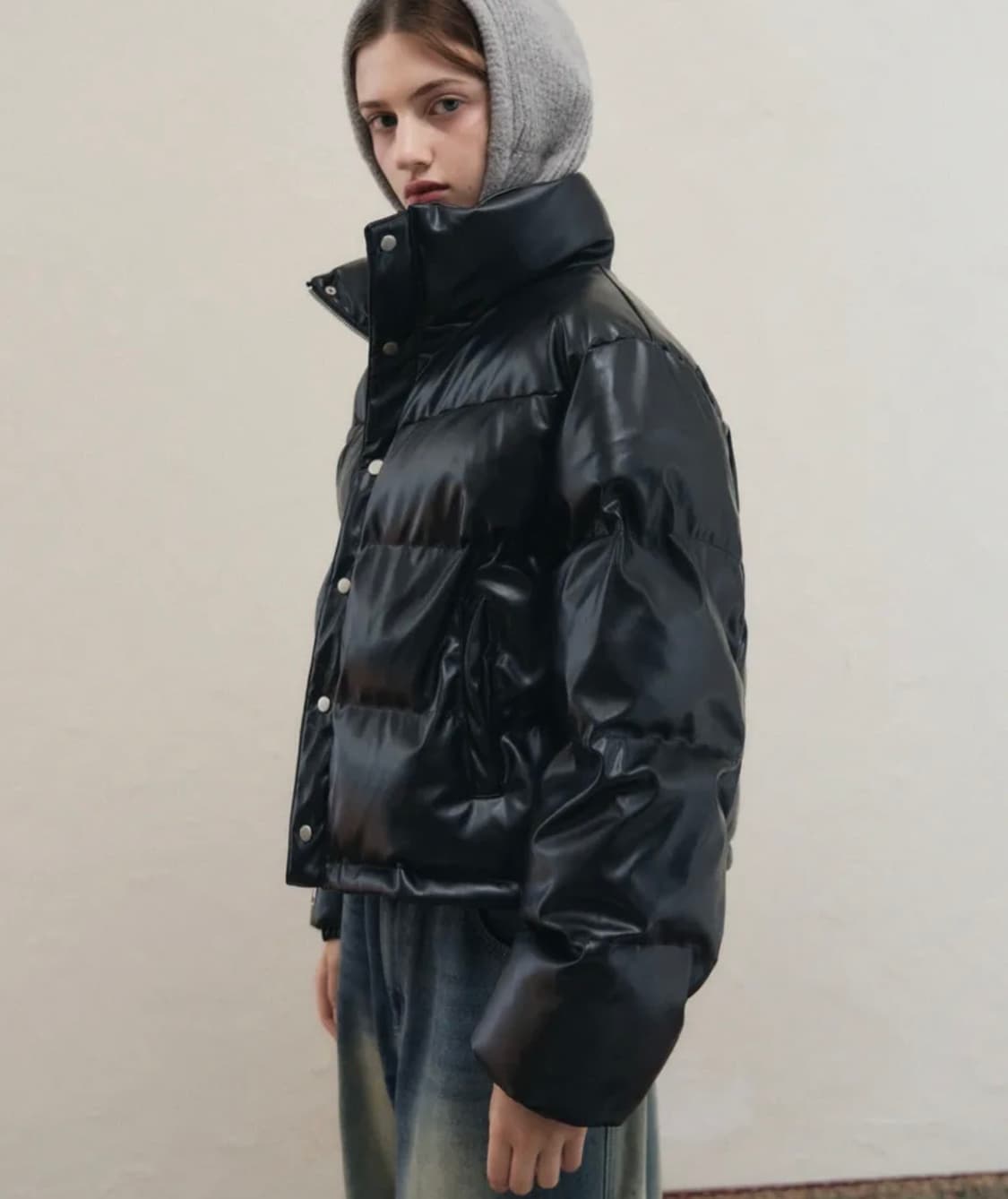 레더리 블랙 레더 푸퍼 패딩 상품이미지2