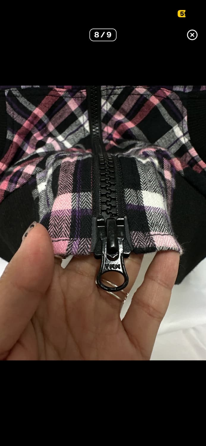 일본빈티지 핑크체크 투웨이 후드집업 상품이미지6