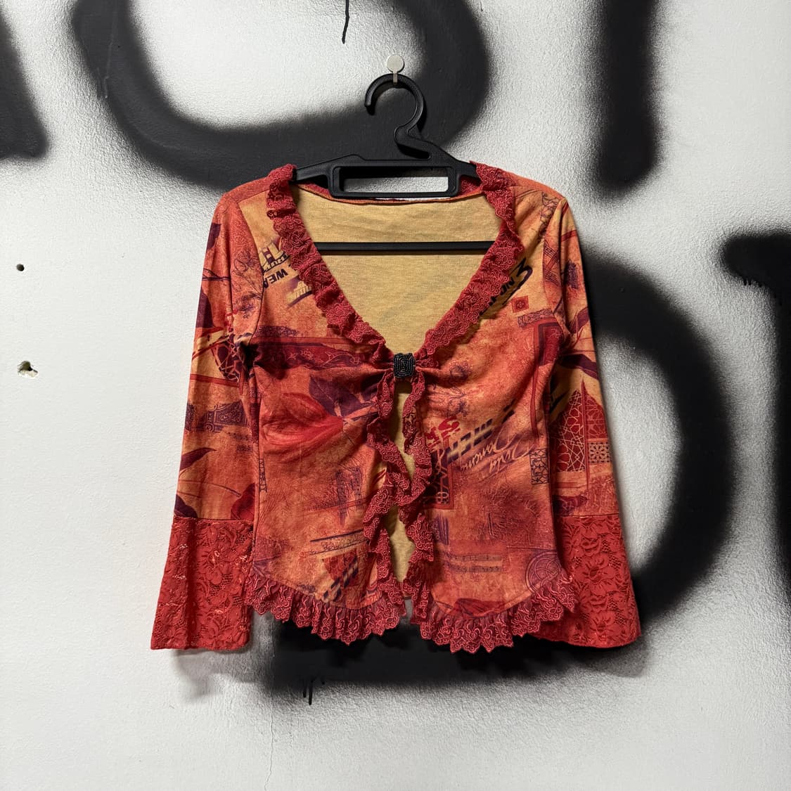 VTG 빈티지 오리엔탈 플라워 레이스 볼레로 가디건 탑 상품이미지1