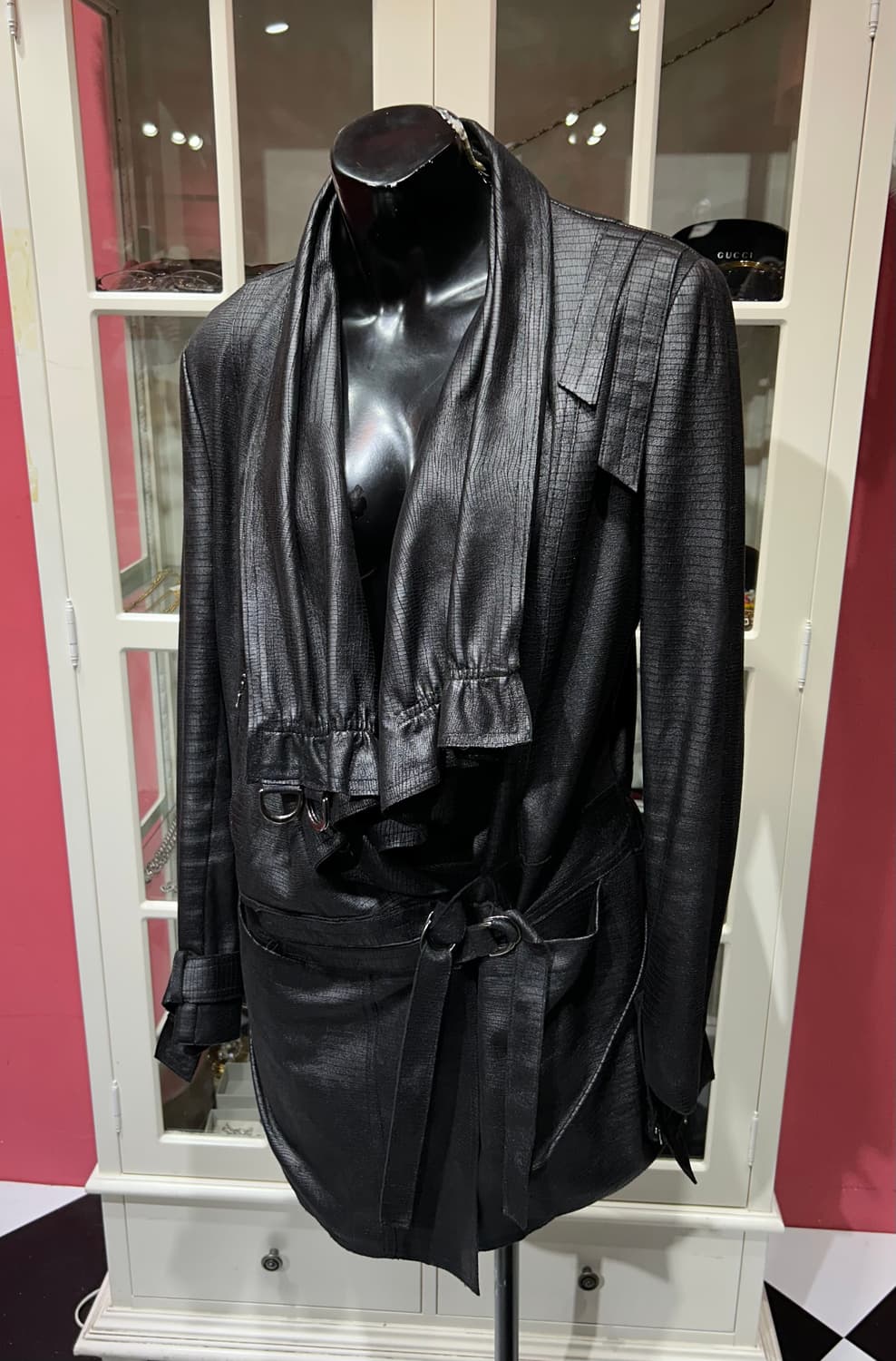 draped leather coat 뱀피 패턴 드레이프 레더 코트 상품이미지1