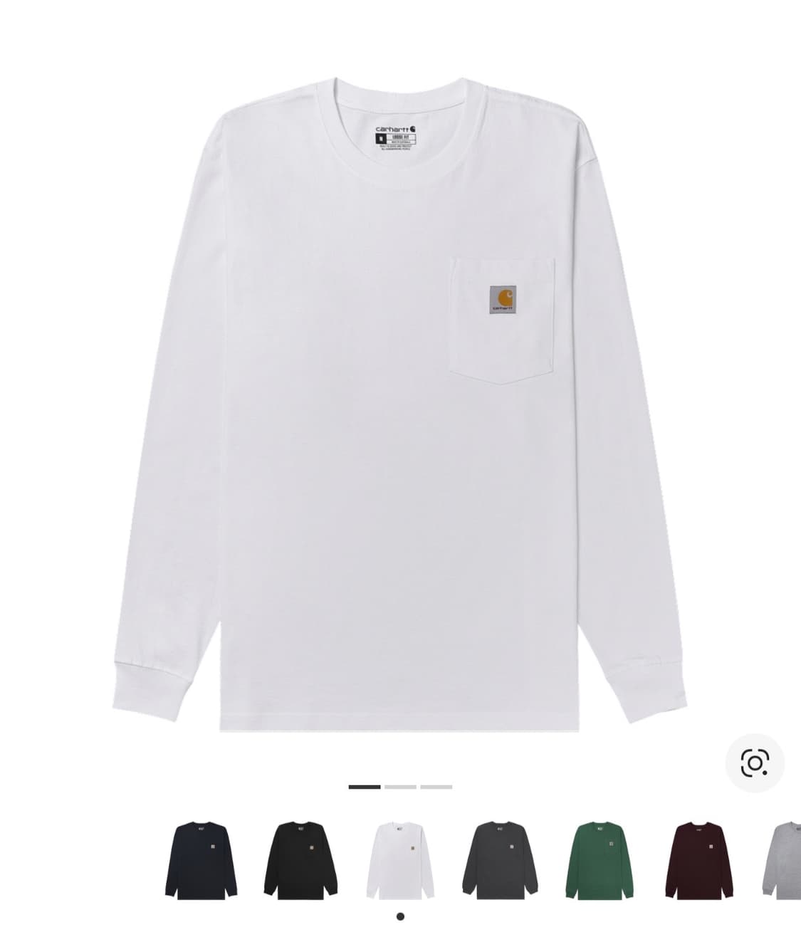 칼하트 루즈핏 헤비웨이트 레귤러 롱슬리브 포켓 티셔츠 화이트 상품이미지1
