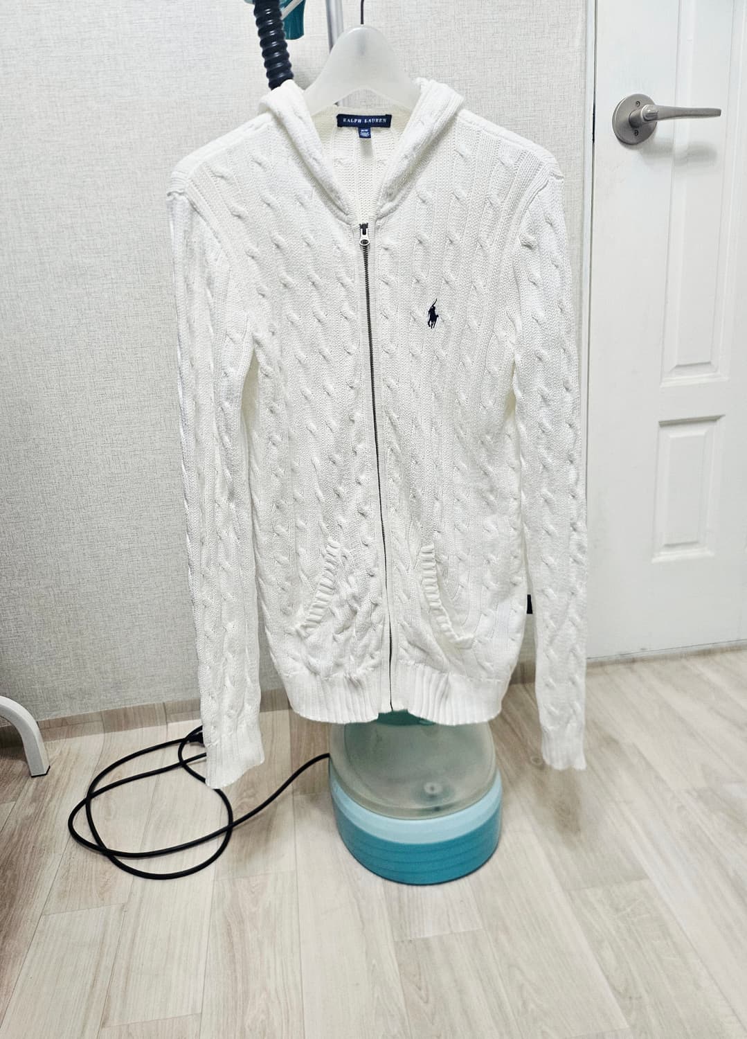 (90~95)M☆초대장급☆랄프로렌폴로 케이블 꽈베기[화이트] 후드니트집업 상품이미지1