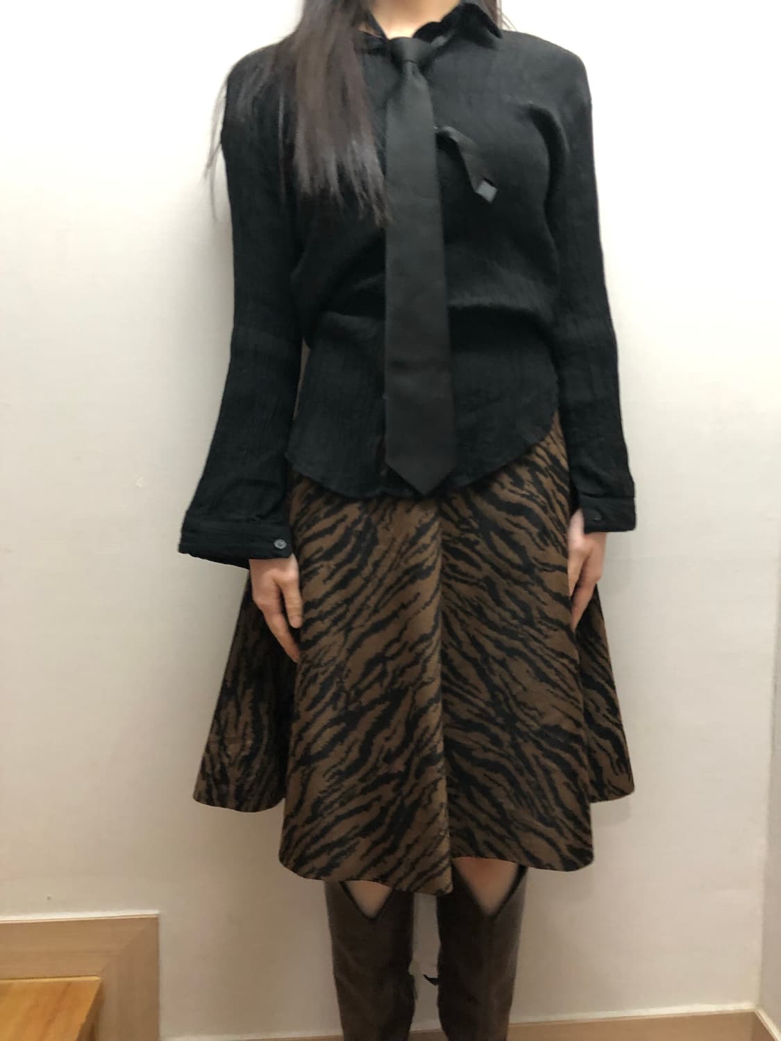 빈티지 브라운 지브라 미디 스커트 상품이미지6