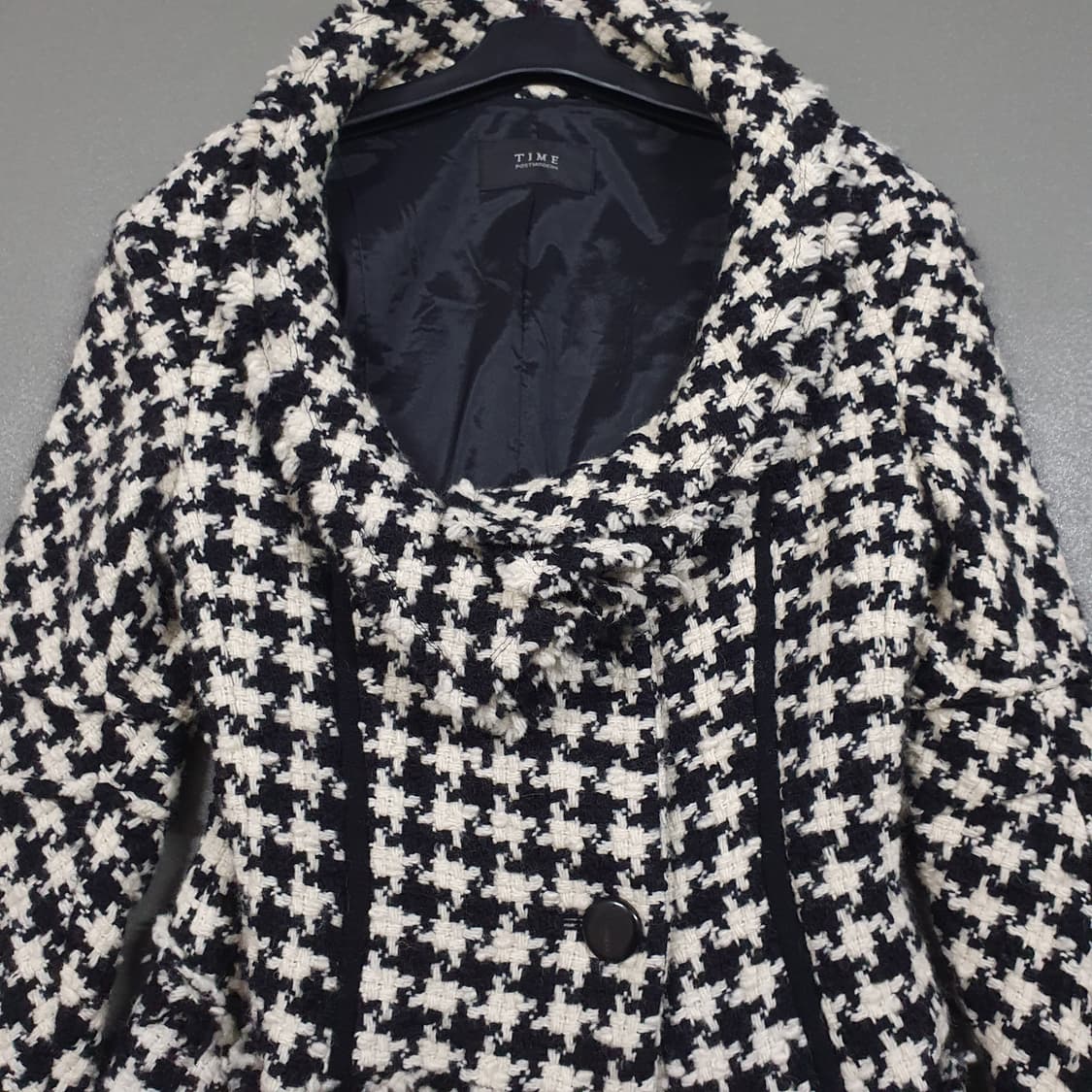 TIME 타임 한섬 라운드체크 넥 디테일 트위드 자켓 버튼 코트 S 상품이미지2