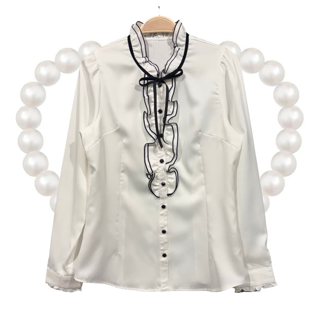 일본 빈티지 블랙 파이핑 라인 프릴 블라우스 로판 공겜여주 일브 상품이미지3