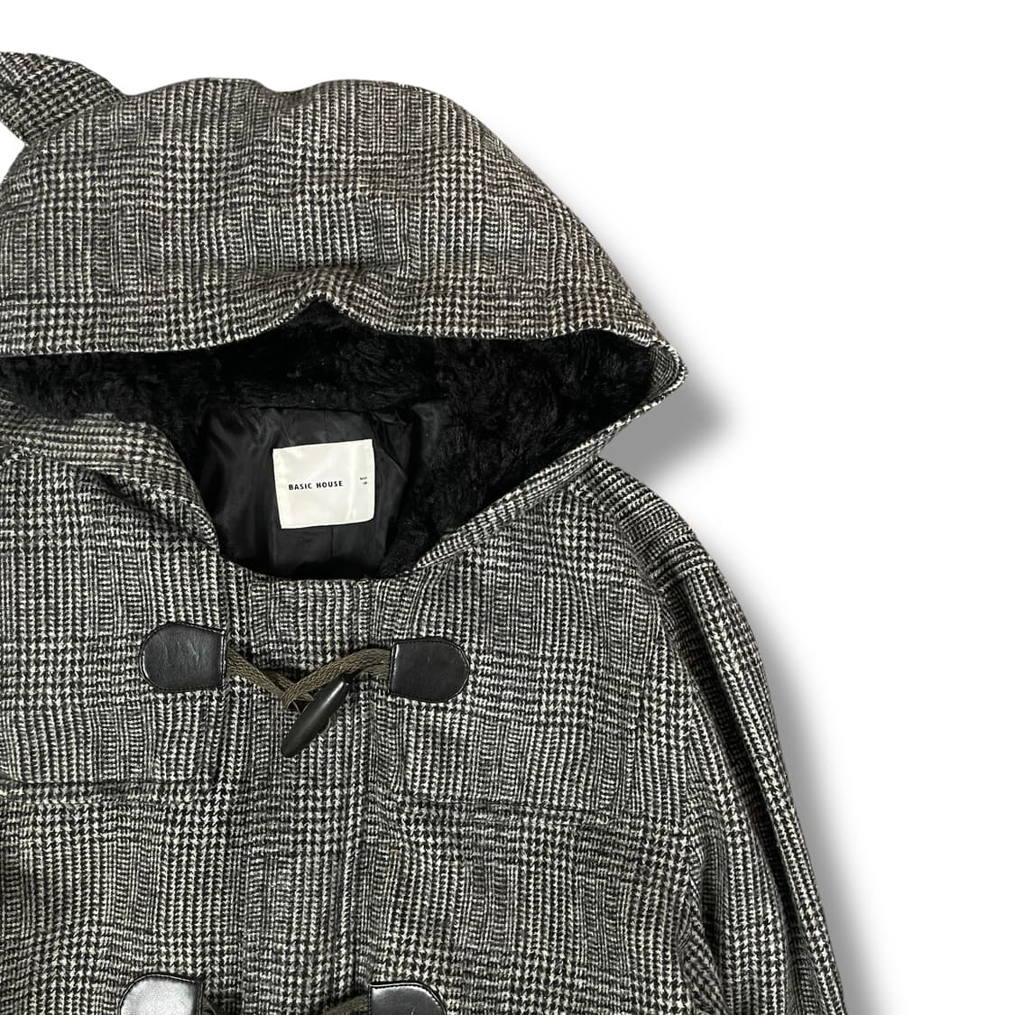BASIC HOUSE 블랙 그레이 체크 무늬 더플코트 100 상품이미지3