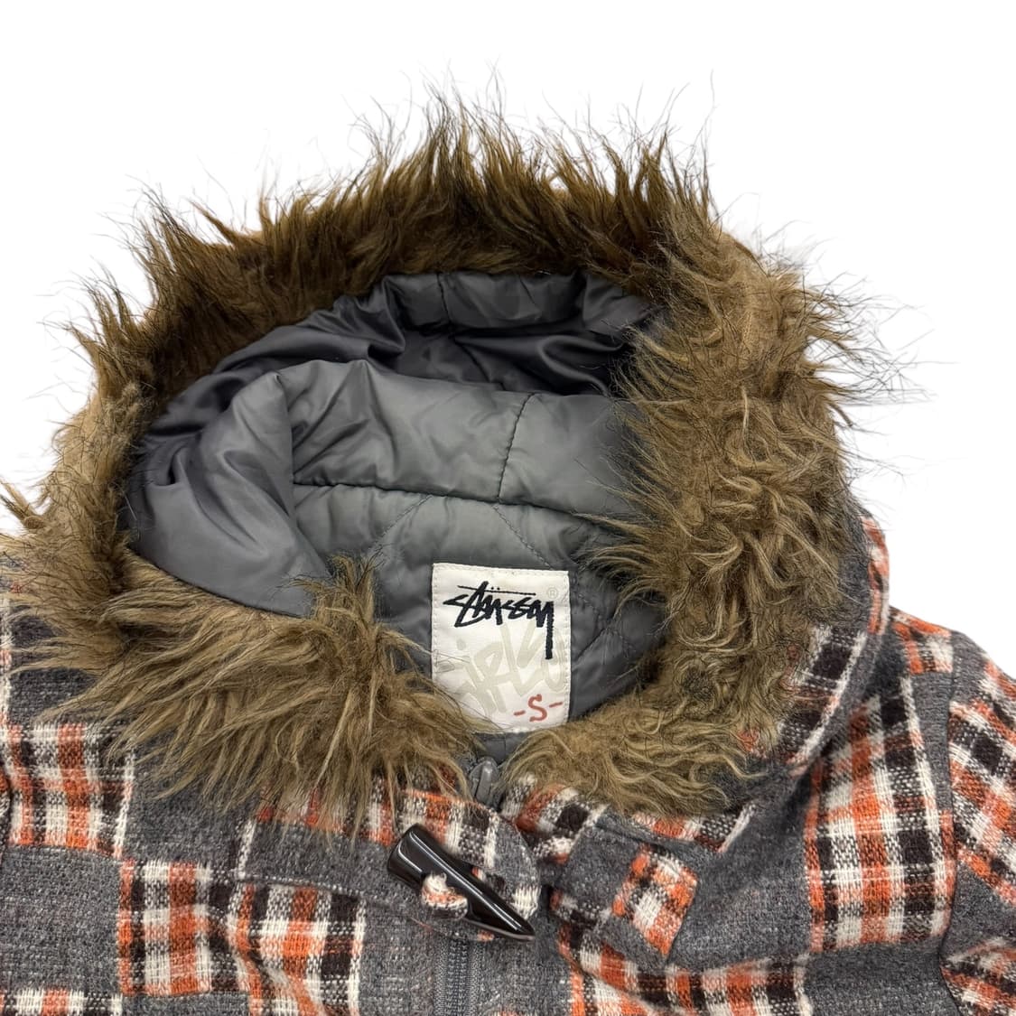 스투시 걸즈 체크 패디드 퍼 자켓 그레이/오렌지 상품이미지7